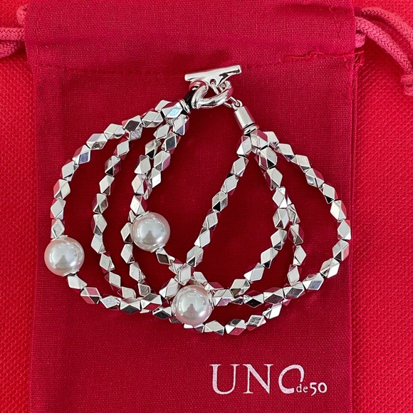 UNO de 50 Bracele🔸️END PEARL 🔸️ Silver plated  with Faux Pearls - Picture 2 of 15